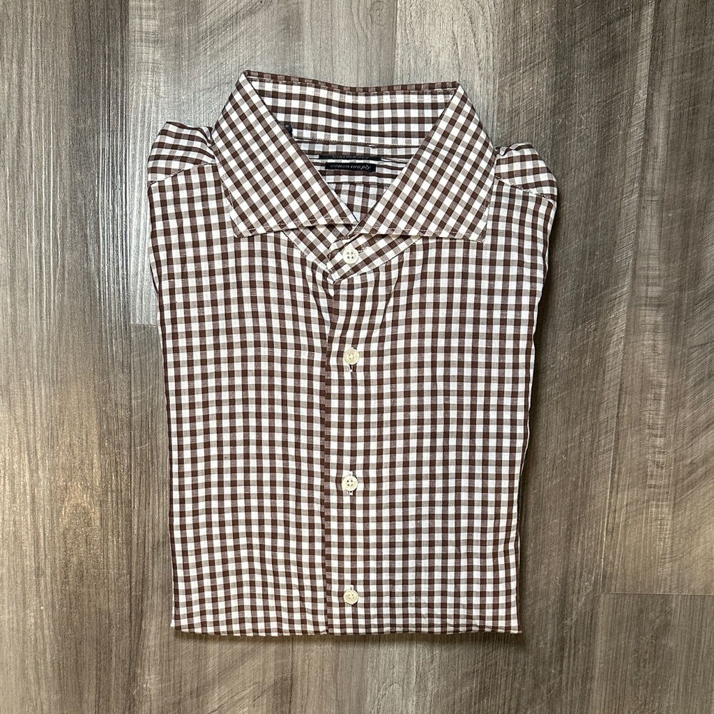 Suitsupply Brown and White Checkered Casual Button Down Shirt